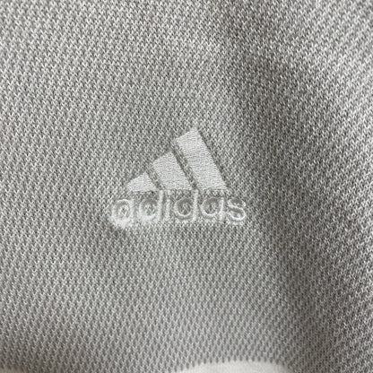 古着 used　adidas　アディダス　長袖ハーフジップ薄手ニット　セーター　ワンポイント刺　バスケットボール　白　Lサイズ