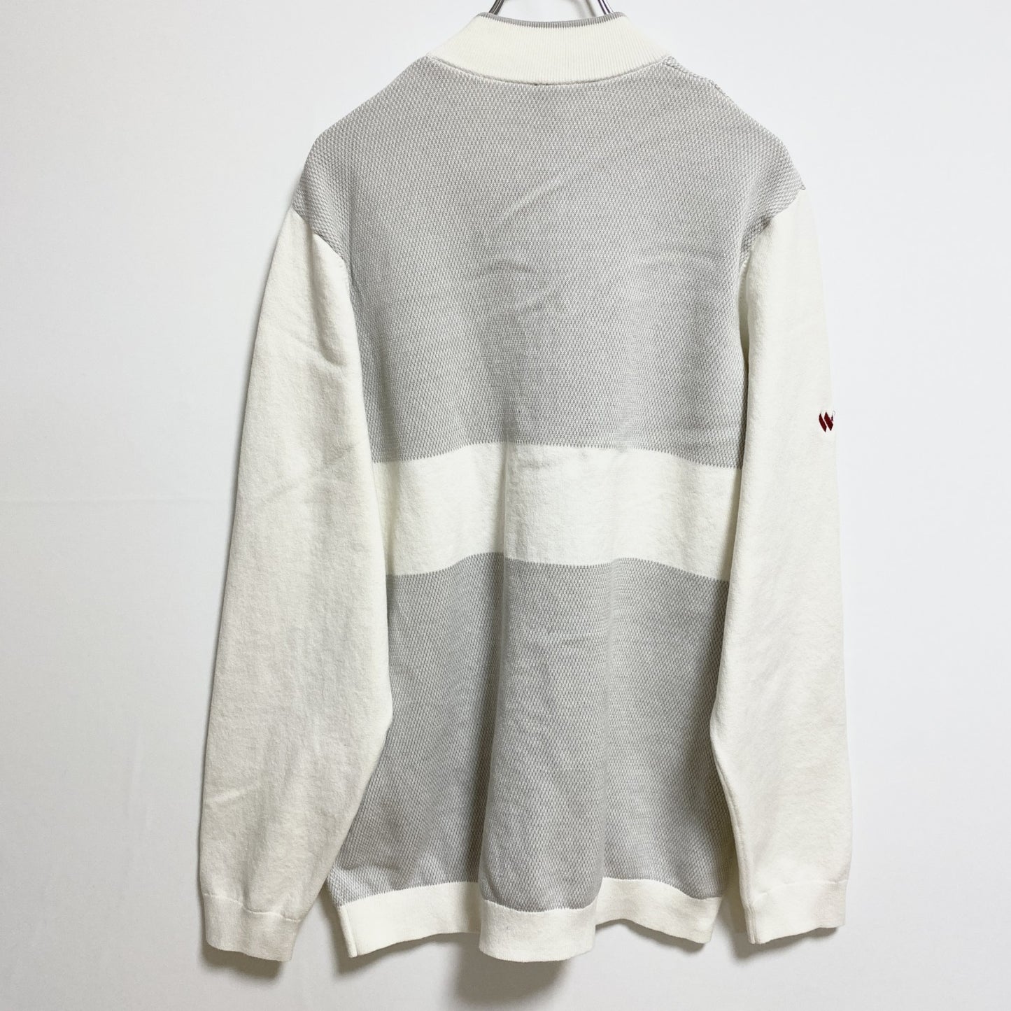 古着 used　adidas　アディダス　長袖ハーフジップ薄手ニット　セーター　ワンポイント刺　バスケットボール　白　Lサイズ