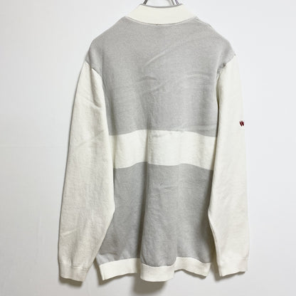古着 used　adidas　アディダス　長袖ハーフジップ薄手ニット　セーター　ワンポイント刺　バスケットボール　白　Lサイズ
