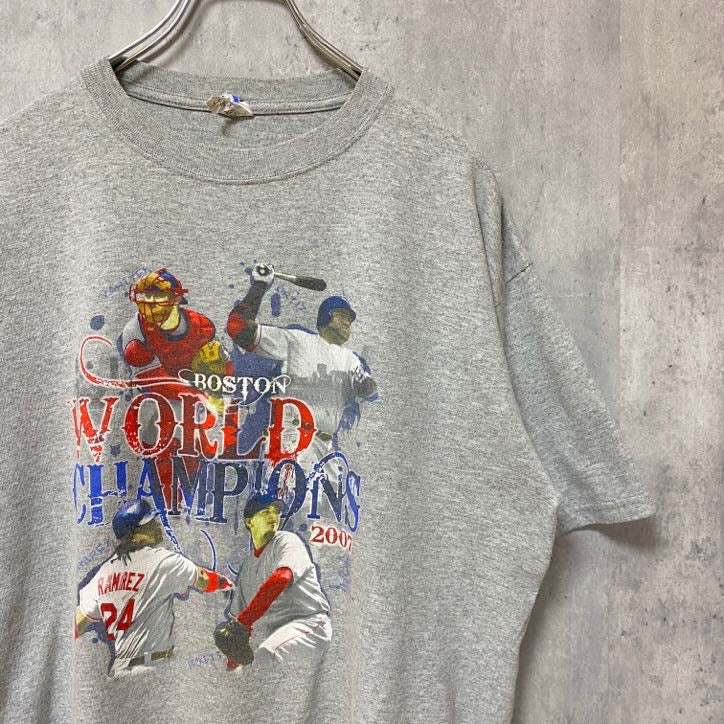古着 used　2007　anvil　MLB メジャーリーグ　レッドソックス　半袖プリントTシャツ　グレー　野球　Lサイズ