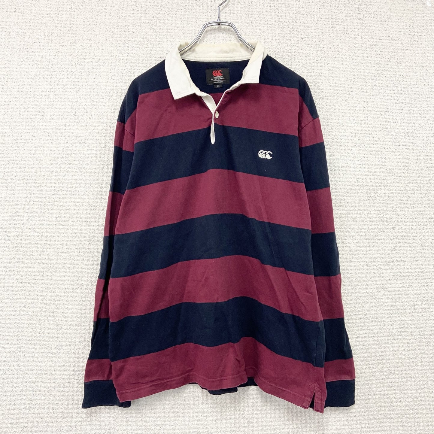 Canterbury　カンタベリー　ラガーシャツ　長袖ポロシャツ　ボーダー　エンジ　紺　ネイビー　3XLサイズ