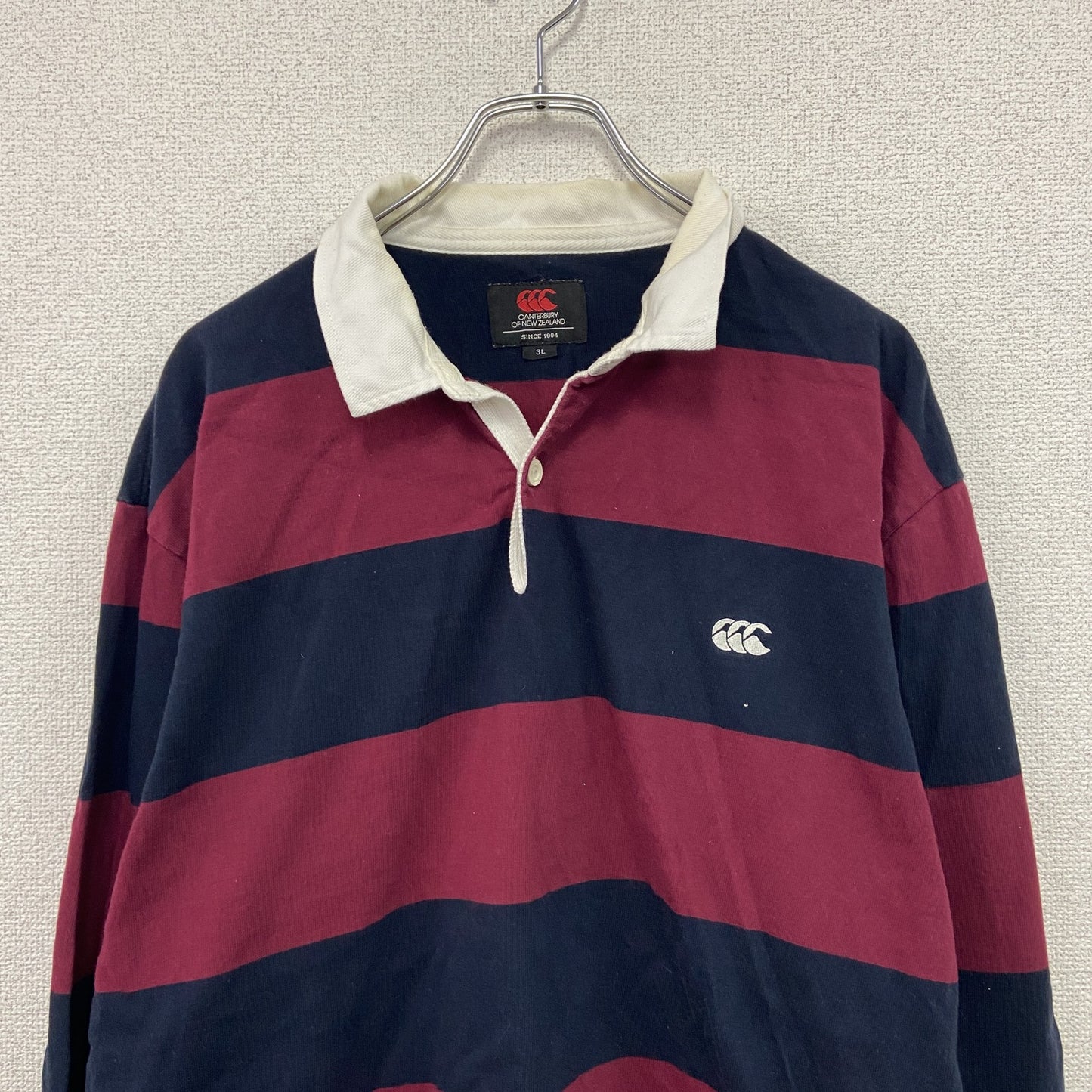 Canterbury　カンタベリー　ラガーシャツ　長袖ポロシャツ　ボーダー　エンジ　紺　ネイビー　3XLサイズ