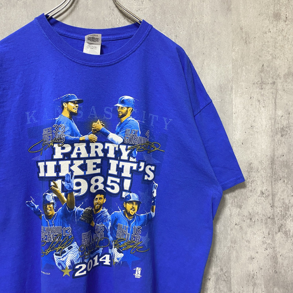 古着 used　GILDAN ギルダン　MLB メジャーリーグ　カンザスシティ・ロイヤルズ　半袖プリントTシャツ　青　野球　XL