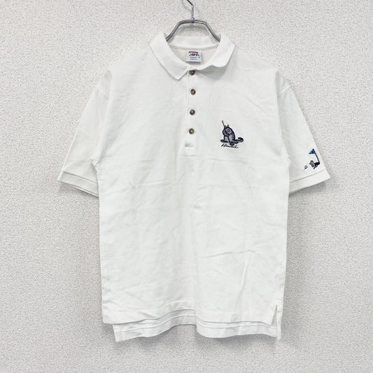 ～90s　Crazy Shirts　クレイジーシャツ　半袖ポロシャツ　刺繍ロゴ　シングルステッチ　ヴィンテージ　白　ホワイト　Sサイズ