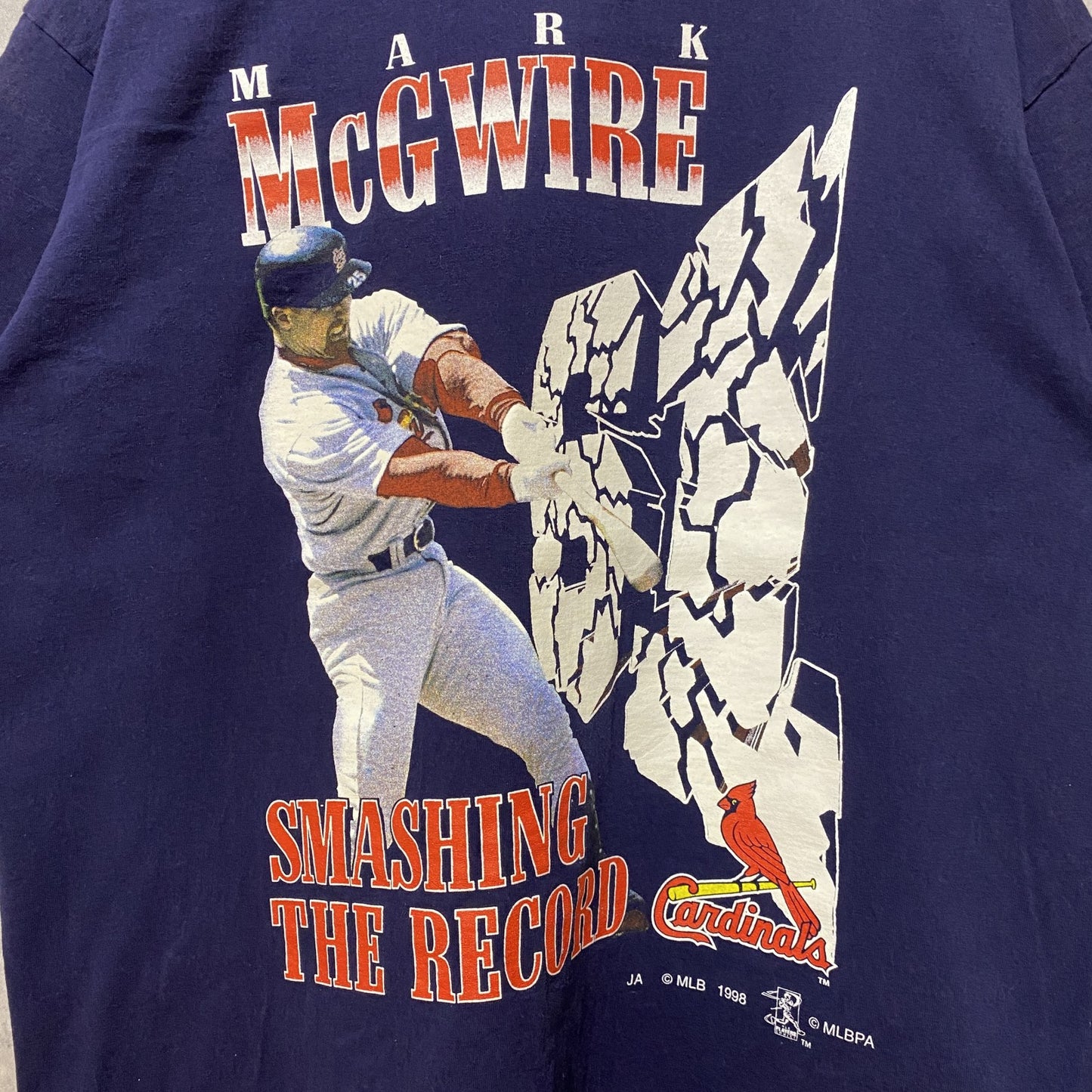 古着 used　90s　MIRO　MLB　マークマグワイア　カージナルス　1998　半袖プリントTシャツ　ネイビー　野球　Lサイズ