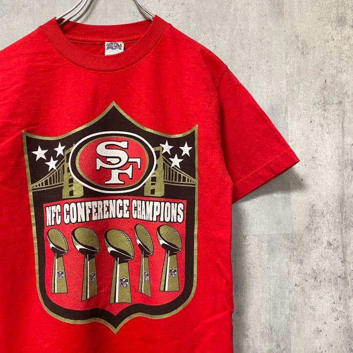 古着 used　NFL NFC　優勝記念　49ers　半袖プリントTシャツ　赤　アメフト　レトロデザイン　クルーネック　Sサイズ