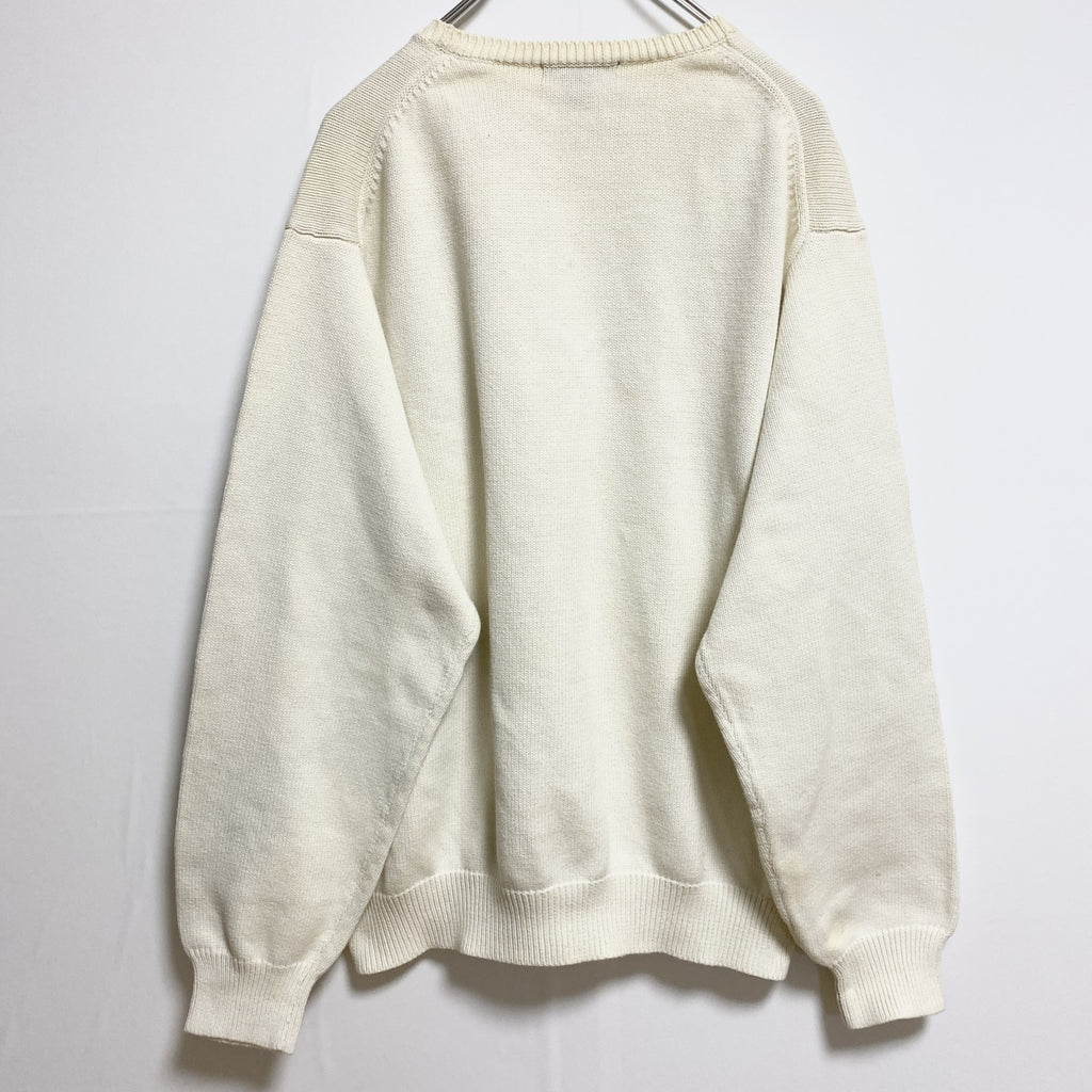 古着 used　NAUTICA ノーティカ　長袖クルーネックニット　セーター　ワンポイント刺繍　白　シンプル　レトロ　Lサイズ