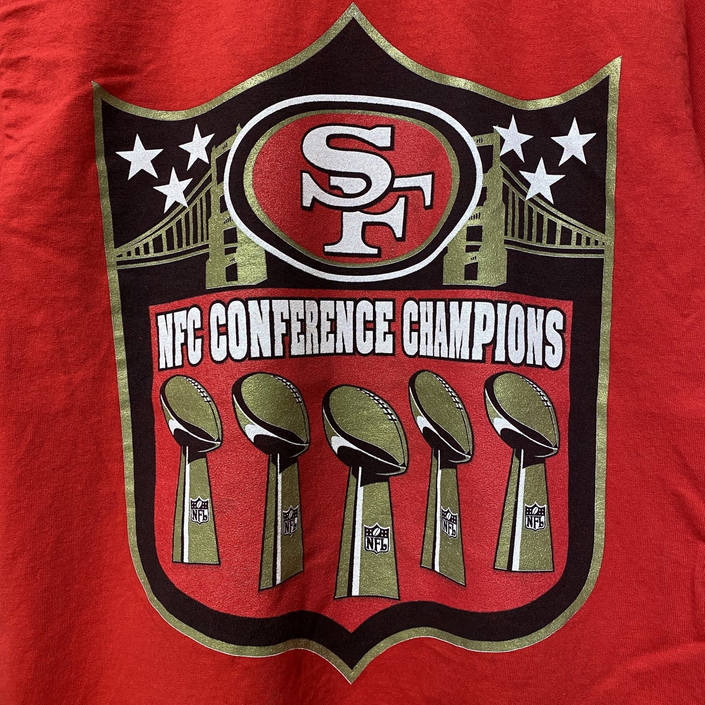 古着 used　NFL NFC　優勝記念　49ers　半袖プリントTシャツ　赤　アメフト　レトロデザイン　クルーネック　Sサイズ
