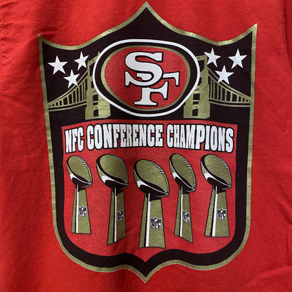 古着 used　NFL NFC　優勝記念　49ers　半袖プリントTシャツ　赤　アメフト　レトロデザイン　クルーネック　Sサイズ