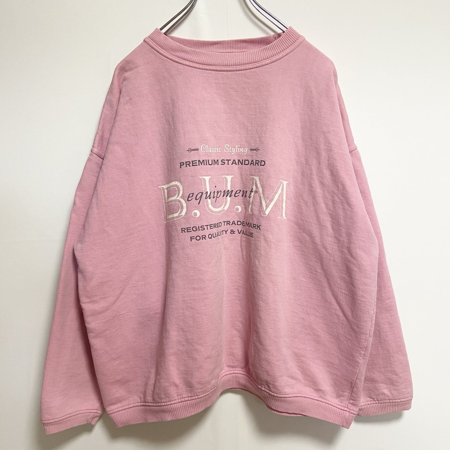 古着 used  B.U.M． 長袖プリントスウェット　トレーナー　レトロデザイン　ビックシルエット　ピンク　Mサイズ