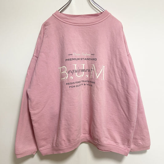 古着 used  B.U.M． 長袖プリントスウェット　トレーナー　レトロデザイン　ビックシルエット　ピンク　Mサイズ