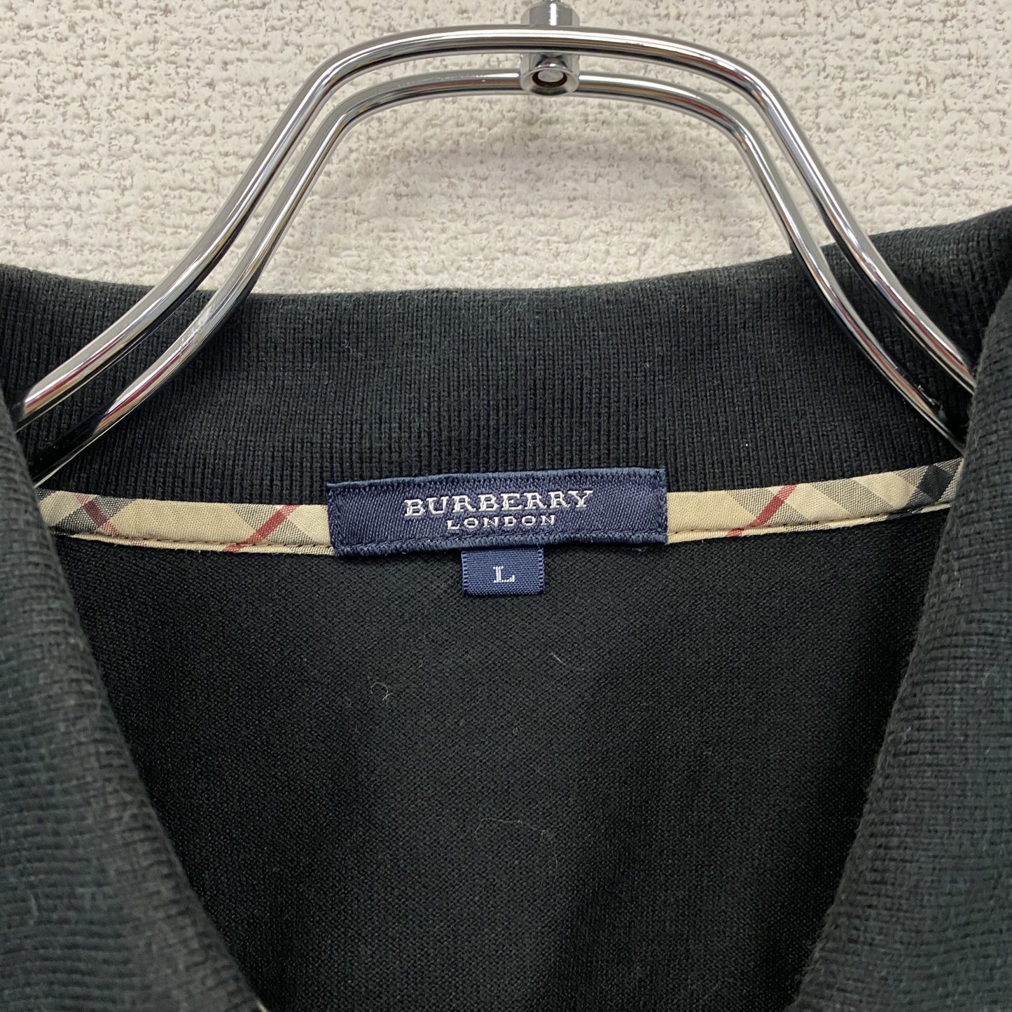 BURBERRY LONDON　バーバリーロンドン　半袖ポロシャツ　ノバチェック　黒　ブラック　Lサイズ