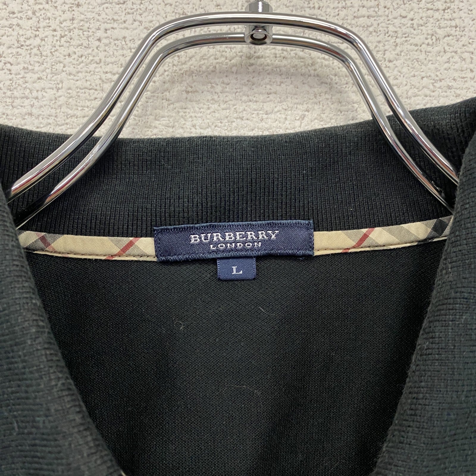 BURBERRY LONDON　バーバリーロンドン　半袖ポロシャツ　ノバチェック　黒　ブラック　Lサイズ