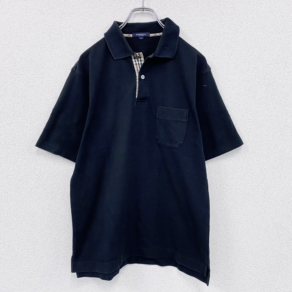 BURBERRY LONDON　バーバリーロンドン　半袖ポロシャツ　ノバチェック　黒　ブラック　Lサイズ
