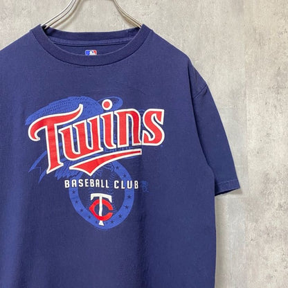 古着 used　MLB メジャーリーグ　TWINS　ミネソタツインズ　半袖プリントTシャツ　ネイビー　紺　野球　Mサイズ