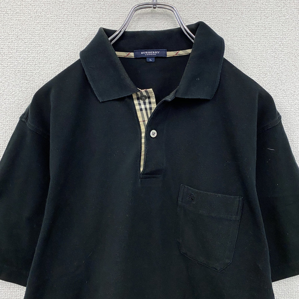 BURBERRY LONDON　バーバリーロンドン　半袖ポロシャツ　ノバチェック　黒　ブラック　Lサイズ