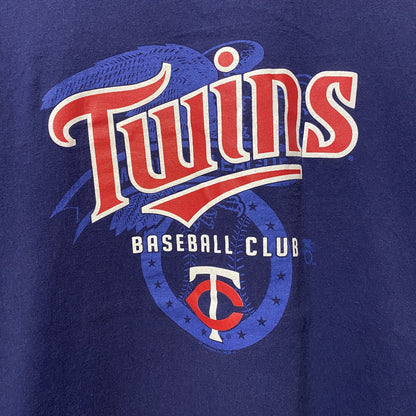古着 used　MLB メジャーリーグ　TWINS　ミネソタツインズ　半袖プリントTシャツ　ネイビー　紺　野球　Mサイズ