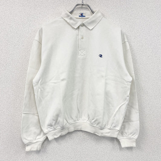 Champion　チャンピオン　長袖ポロシャツ　ロゴ刺繡　白　ホワイト　Lサイズ　古着