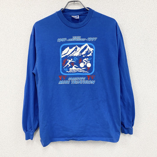 90s　Hanes　ヘインズ　長袖Tシャツ　ヴィンテージ　トライアスロン　青　ブルー　Lサイズ