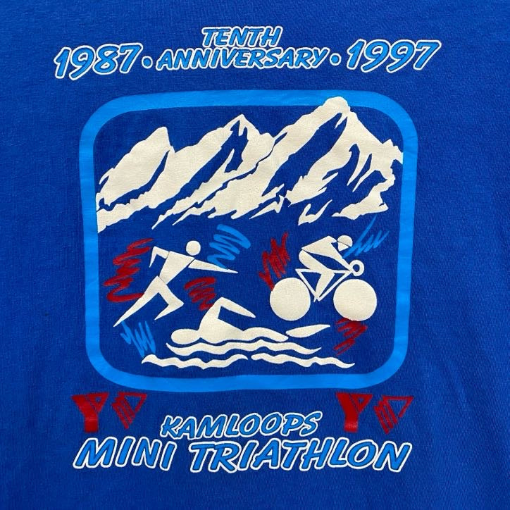 90s　Hanes　ヘインズ　長袖Tシャツ　ヴィンテージ　トライアスロン　青　ブルー　Lサイズ
