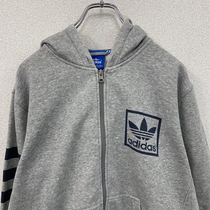 adidas　アディダス　フルジップスウェットパーカー/フーディー　デカロゴ　トレフォイル　灰色　グレー　