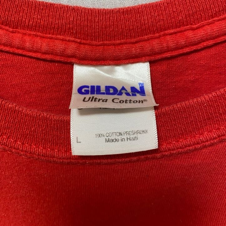 古着 used　GILDAN　ギルダン　Allstate SUGAR BOWL　半袖プリントTシャツ　赤　フットボール　Lサイズ