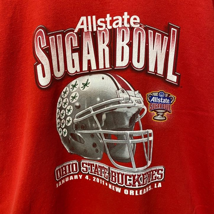 古着 used　GILDAN　ギルダン　Allstate SUGAR BOWL　半袖プリントTシャツ　赤　フットボール　Lサイズ