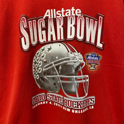 古着 used　GILDAN　ギルダン　Allstate SUGAR BOWL　半袖プリントTシャツ　赤　フットボール　Lサイズ