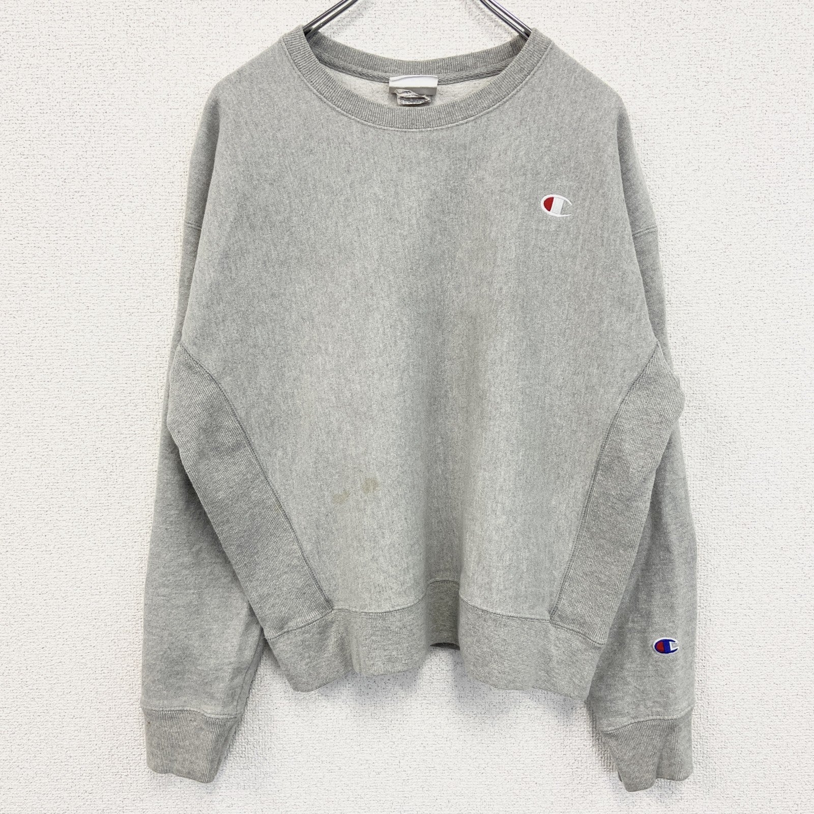 00s　champion　チャンピオン　ワンポイント刺繍スウェット/トレーナー　灰色　グレー　XLサイズ