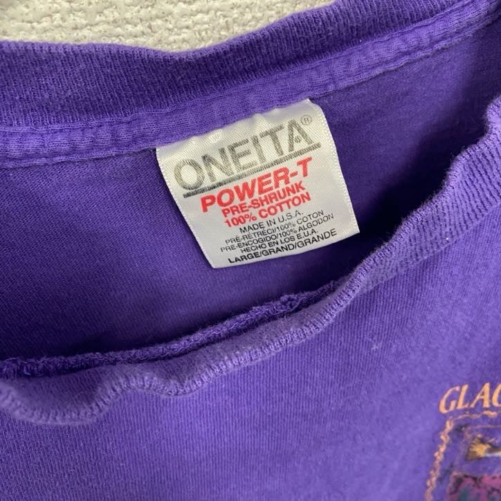 90s　ONEITA　オニータ　半袖プリントTシャツ　シングルステッチ　USA製　紫　パープル　Lサイズ