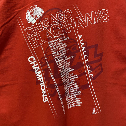 古着 used　GILDAN　ギルダン　シカゴブラックホークス　半袖プリントTシャツ　赤　アイスホッケー　Lサイズ