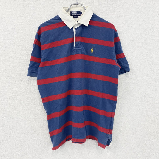 Polo By Ralph　Lauren　ラルフローレン　半袖ラガーシャツ　ボーダー柄　紺　ネイビー　赤　レッド　LLサイズ