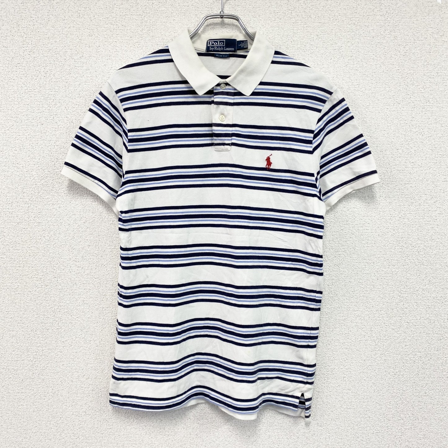 FRED PERRY　フレッドペリー　半袖ポロシャツ　ボーダー　白　ホワイト　Lサイズ
