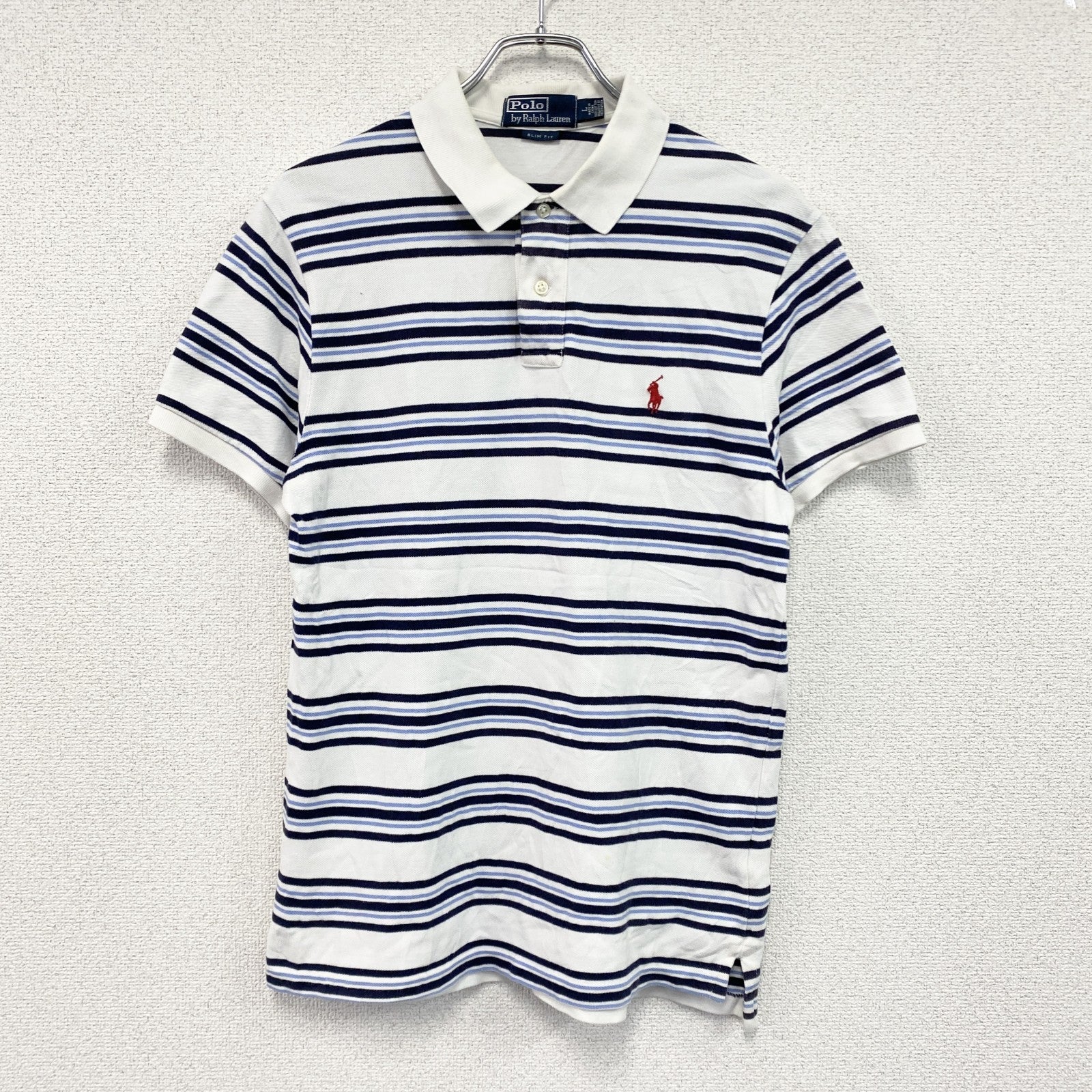 FRED PERRY　フレッドペリー　半袖ポロシャツ　ボーダー　白　ホワイト　Lサイズ