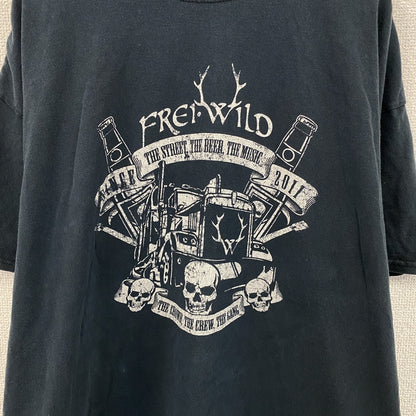 FREI WILD　フレイワイルド　半袖プリントTシャツ　バンドT　紺　ネイビー　XLサイズ　