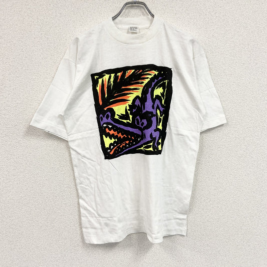 ～90s　半袖プリントイラストTシャツ　シングルステッチ　ワニ　ヴィンテージ　白　ホワイト　Mサイズ