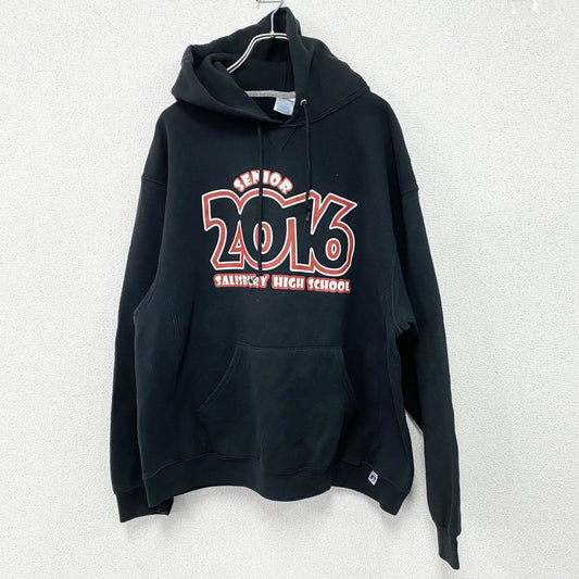 00s　RUSSELL ATHLETIC　ラッセル　スウェットパーカー/フーディー　ヴィンテージ　前V　黒　ブラック　XLサイズ