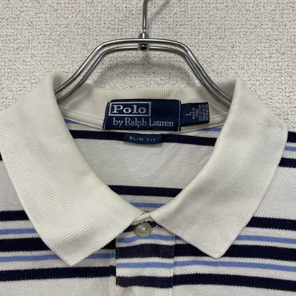 FRED PERRY　フレッドペリー　半袖ポロシャツ　ボーダー　白　ホワイト　Lサイズ