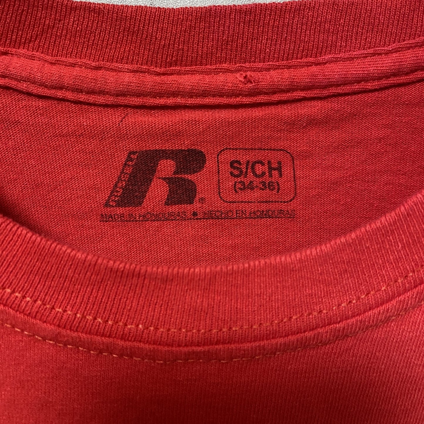 古着 used　RUSSELL　JAYHAWKS　カンザス　半袖プリントTシャツ　赤　バスケットボール　カレッジ　レトロ　Sサイズ