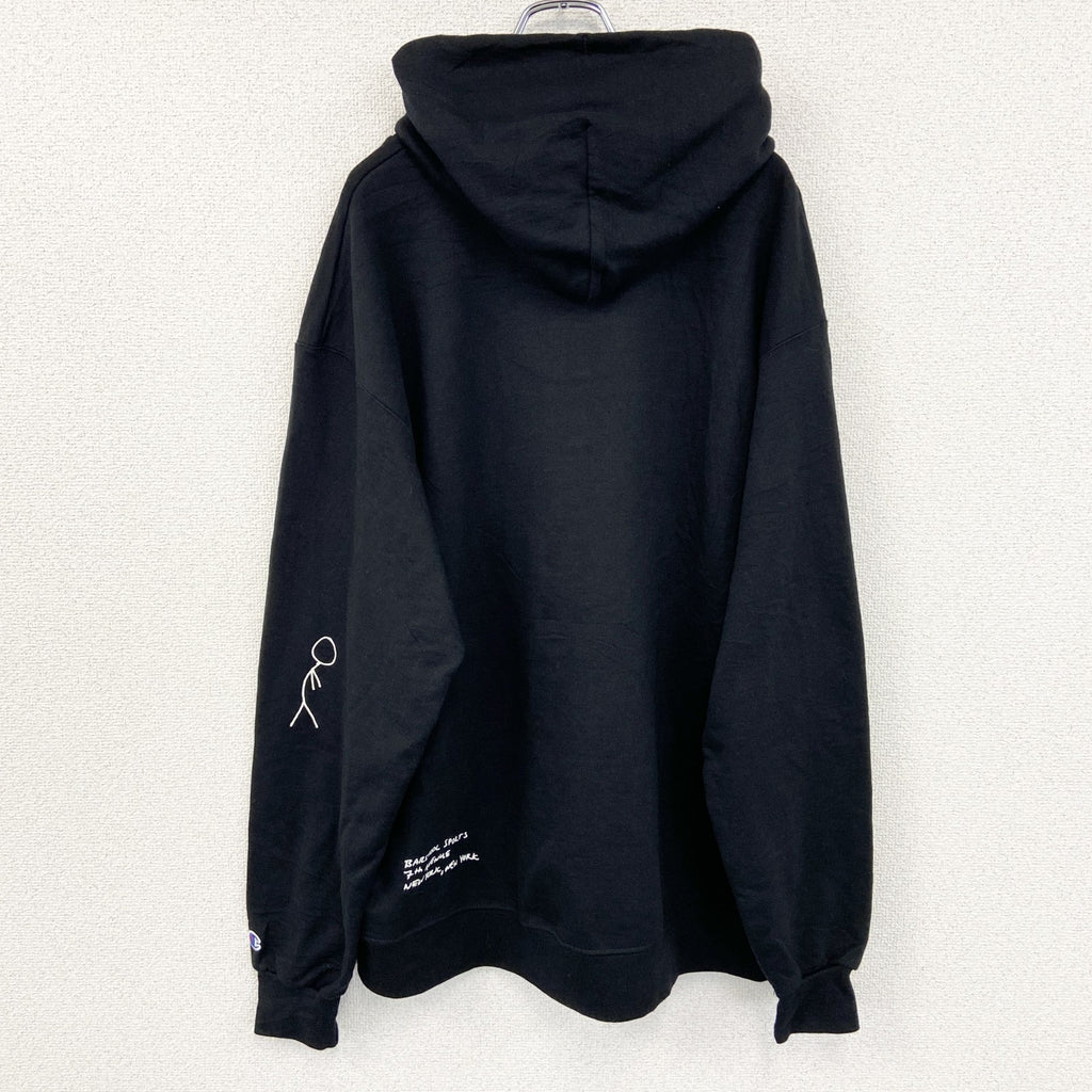 古着 used　champion　チャンピオン　プリントフーディー/スウェットパーカー　黒　ブラック　XLサイズ