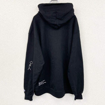 古着 used　champion　チャンピオン　プリントフーディー/スウェットパーカー　黒　ブラック　XLサイズ