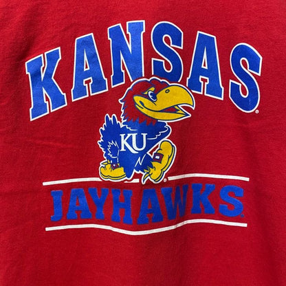 古着 used　RUSSELL　JAYHAWKS　カンザス　半袖プリントTシャツ　赤　バスケットボール　カレッジ　レトロ　Sサイズ