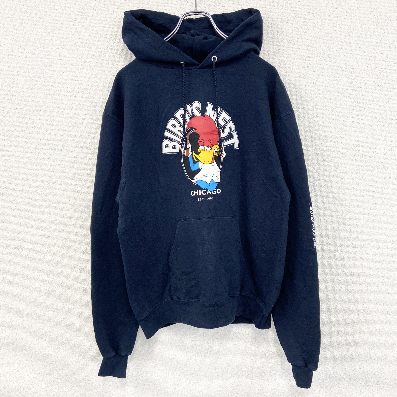 古着 used　champion　チャンピオン　プリントフーディー/スウェットパーカー　紺　ネイビー　Mサイズ