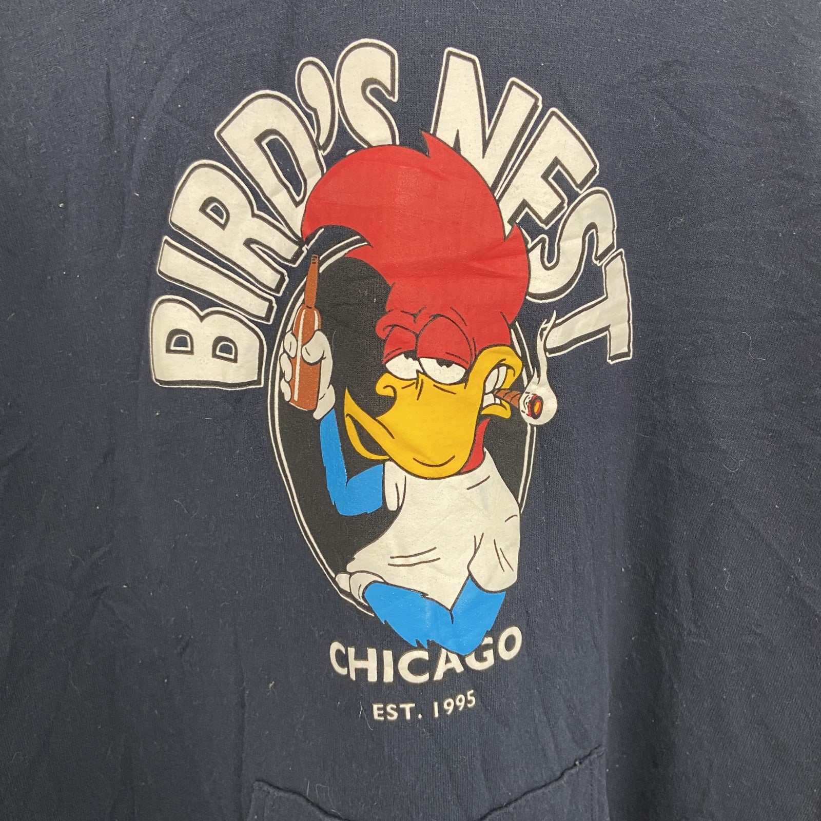 古着 used　champion　チャンピオン　プリントフーディー/スウェットパーカー　紺　ネイビー　Mサイズ