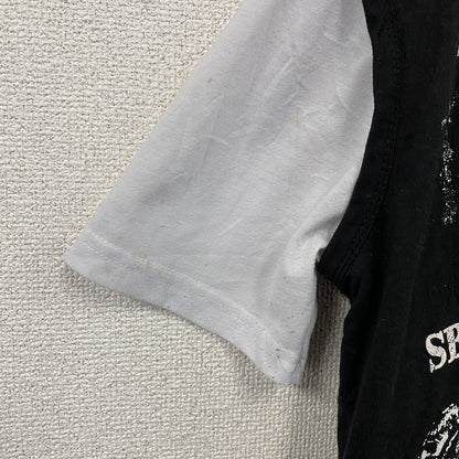 BLACK sports　フルジップ半袖プリントTシャツ　レイヤード　スカル　骸骨ジップ　黒　ブラック　
