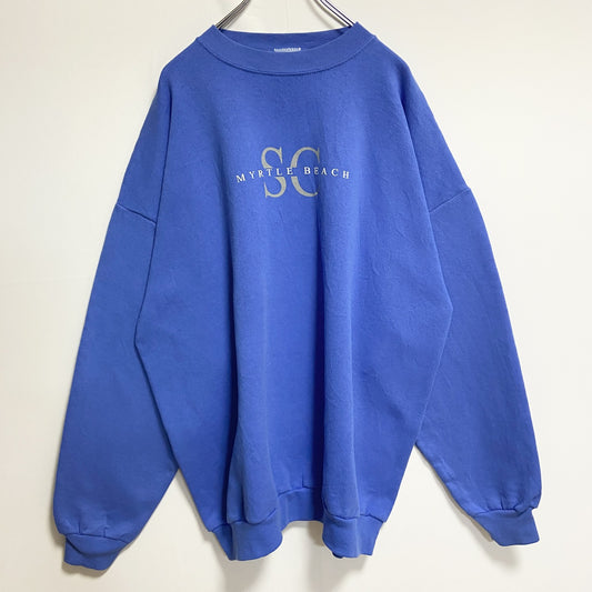 古着 used　TULTEX　長袖プリントスウェット　トレーナー　レトロデザイン　マートルビーチ　青　ビッグシルエット　XLサイズ