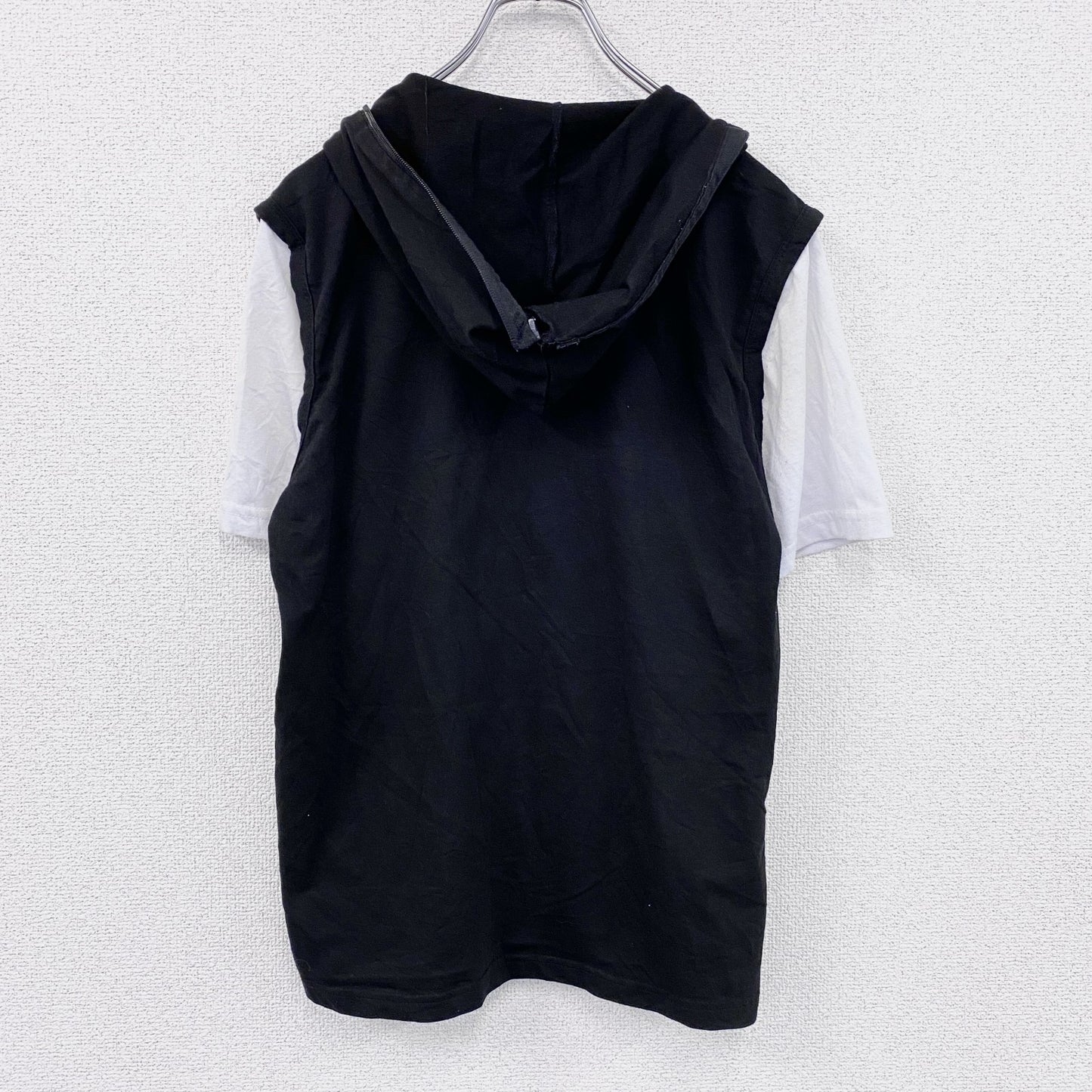 BLACK sports　フルジップ半袖プリントTシャツ　レイヤード　スカル　骸骨ジップ　黒　ブラック　