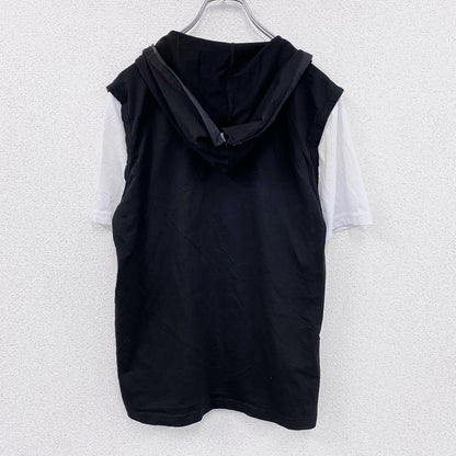 BLACK sports　フルジップ半袖プリントTシャツ　レイヤード　スカル　骸骨ジップ　黒　ブラック　