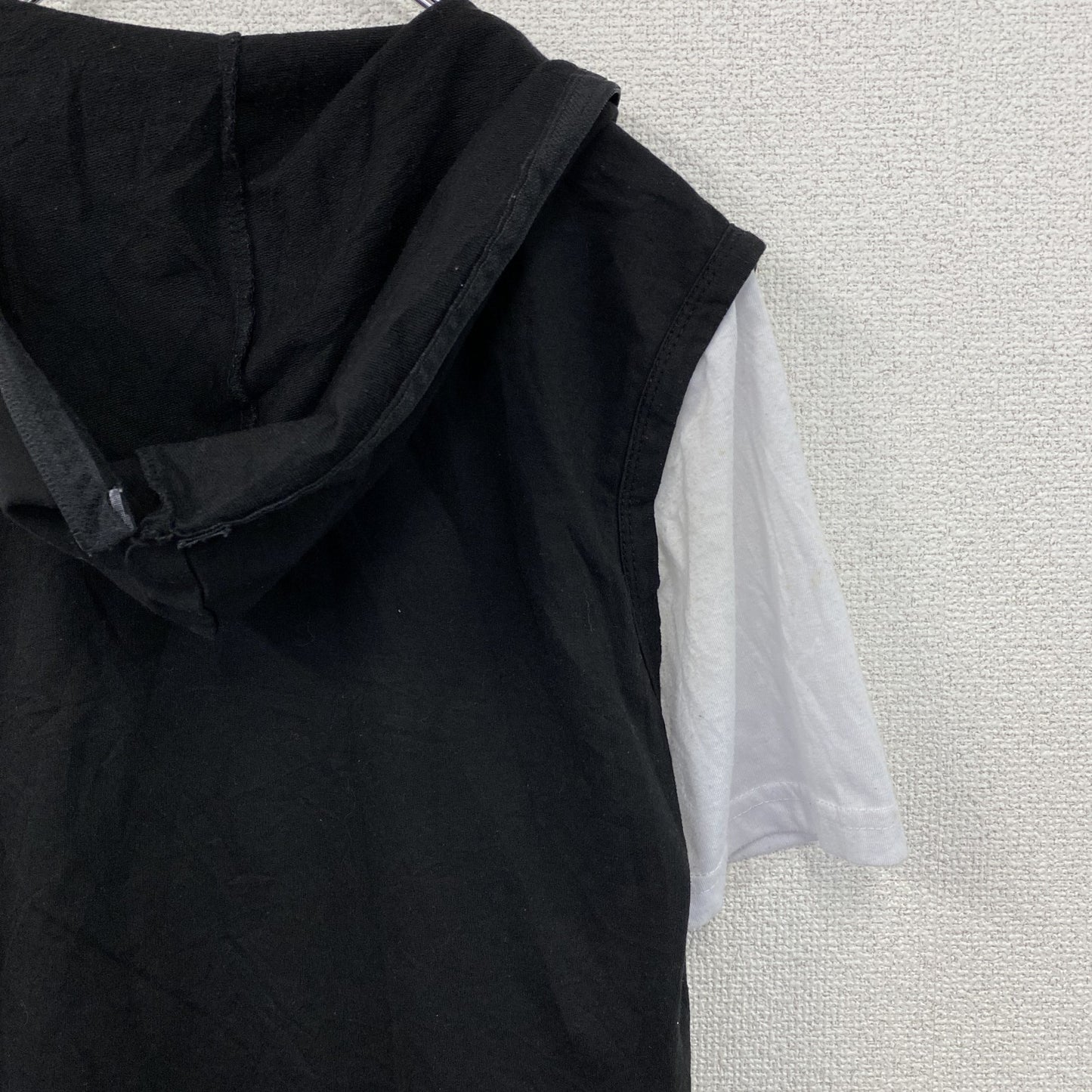 BLACK sports　フルジップ半袖プリントTシャツ　レイヤード　スカル　骸骨ジップ　黒　ブラック　