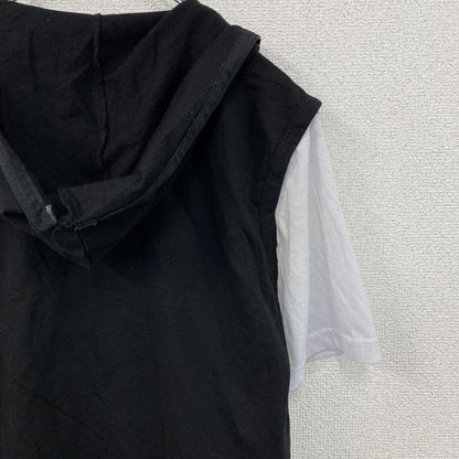 BLACK sports　フルジップ半袖プリントTシャツ　レイヤード　スカル　骸骨ジップ　黒　ブラック　